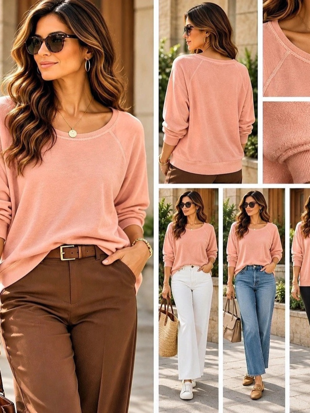 Cable & Gauge Raglan Peach Pink Soft Pullover Sweatshirt L/G - Picture 4 of 9